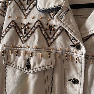 Vintage Carole Little Sport cream funky beaded denim jacket